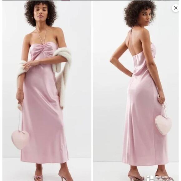 Reformation Dresses & Skirts - Reformation Valora Satin Halter Maxi Dress in Color Babygirl Pink Size 10